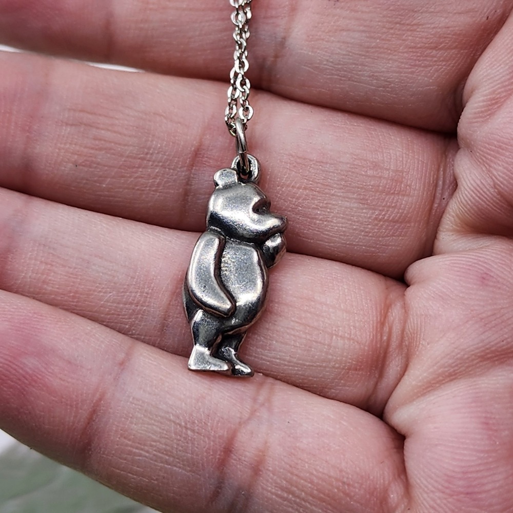 Disney Winnie the Pooh Bear Pendant Necklace Silver Tone Character Charm Gift
